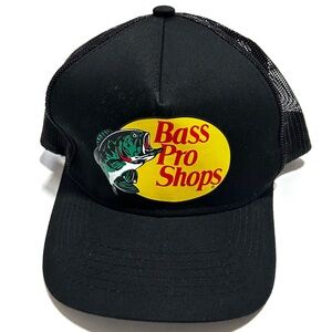 New Bass Pro Shops Hat Black Yellow Mesh Trucker Baseball Cap Fishing SnapBack